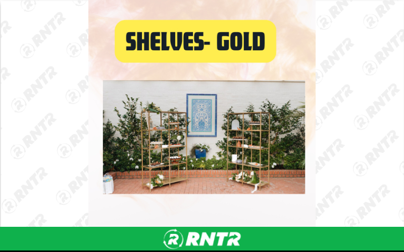 Generic Gold Glass Display Shelf Stand - Elegant Event & Wedding Display Shelves – For rent in san-marcos, california – aras party rentals | RNTR.com – Image 1