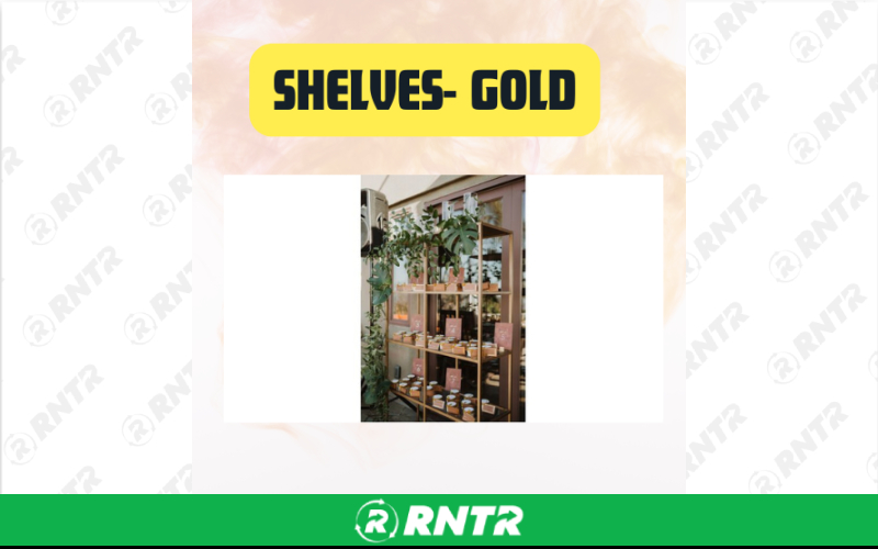 Generic Gold Glass Display Shelf Stand - Elegant Event & Wedding Display Shelves – For rent in San Marcos, California – aras party rentals | RNTR.com – Image 2 of 3