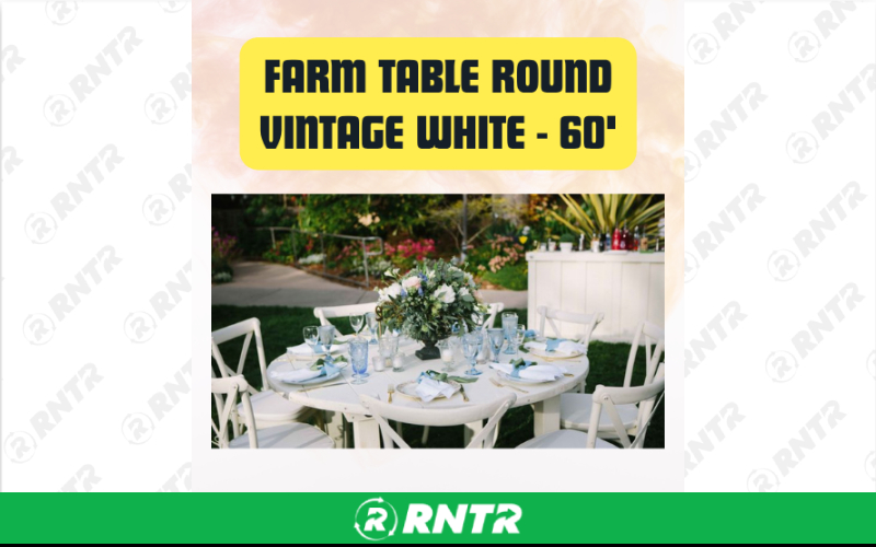 Generic Round Dining Table Farmhouse Wood 60 – For rent in San Marcos, California – aras party rentals | RNTR.com – Image 2 of 3