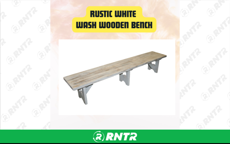 Generic Rustic White Wash Wooden Bench - Shabby Chic Style Event Seating – For rent in san-marcos, california – aras party rentals | RNTR.com – Image 1