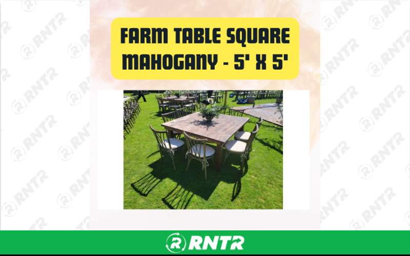 Generic Square Farm Dining Table Mahogany - Seats Up to 8 Guests – For rent in san-marcos, california – aras party rentals | RNTR.com – Image 1