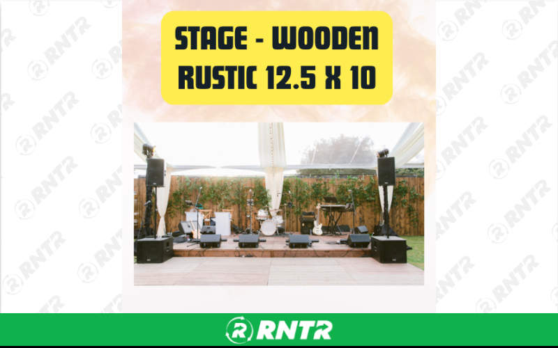 Generic Stage Platform Rustic Wooden Performance & Ceremony 12.5 x 10 ft – For rent in san-marcos, california – aras party rentals | RNTR.com – Image 1