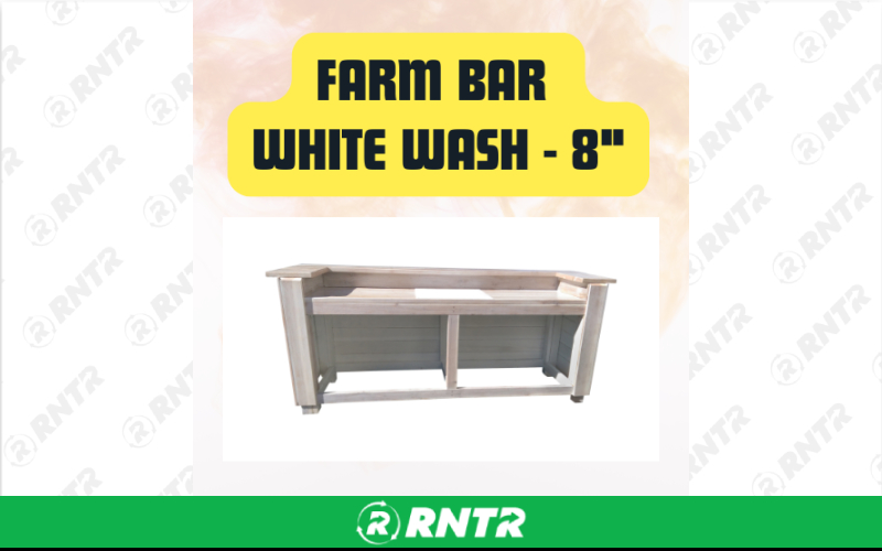Generic White Wash Farm Bar Counter - Rustic Farmhouse Event Bar Table 8 – For rent in san-marcos, california – aras party rentals | RNTR.com – Image 1