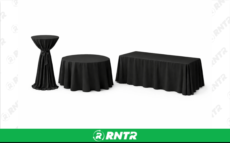 Generic 132 Round Linen w/ Sash - Black – For rent in new-braunfels, texas – Hill Country Event Rentals | RNTR.com – Image 1