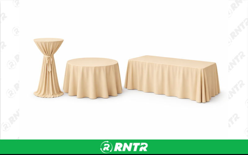 Generic 132 Round Linen w/ Sash - Champagne – For rent in new-braunfels, texas – Hill Country Event Rentals | RNTR.com – Image 1