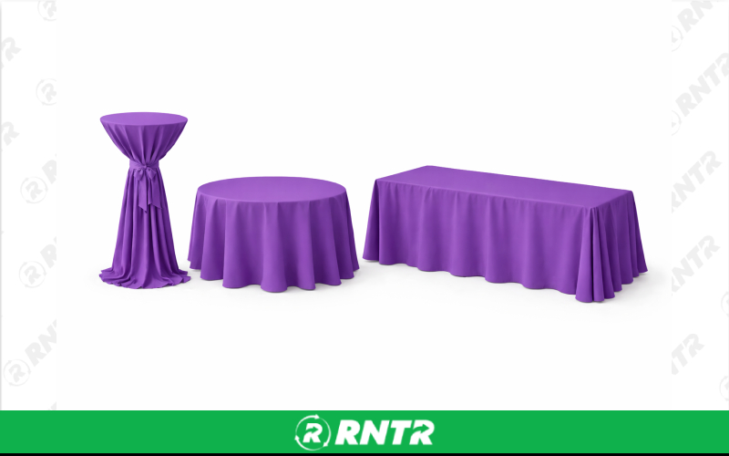 Generic 132 Round Linen w/ Sash - Purple – For rent in new-braunfels, texas – Hill Country Event Rentals | RNTR.com – Image 1