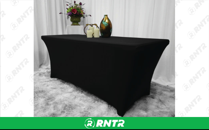 Generic 6' Banquet Spandex Linen - Black – For rent in New Braunfels, Texas – Hill Country Event Rentals | RNTR.com – Image 2 of 2
