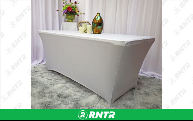 Generic 6' Banquet Spandex Linen - White – For rent in New Braunfels, Texas – Hill Country Event Rentals | RNTR.com – Image 2 of 2