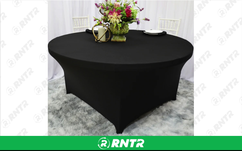 Generic 60 Round Spandex Linen - Black – For rent in New Braunfels, Texas – Hill Country Event Rentals | RNTR.com – Image 2 of 2