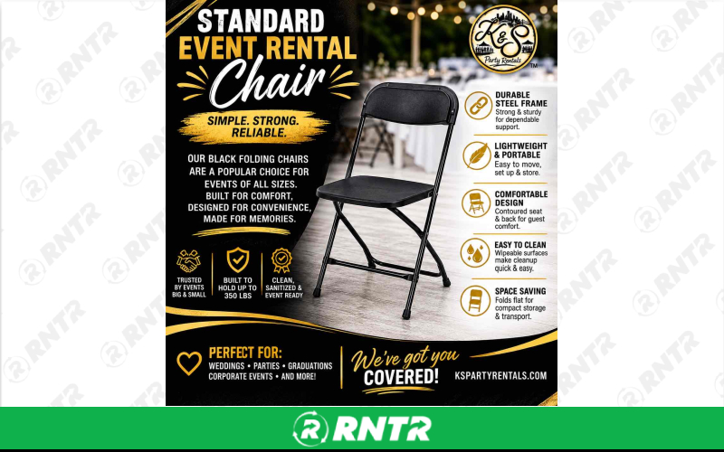 Mainstay Black concetta chairs – For rent in oakdale, pennsylvania – KS Party Rentals | RNTR.com – Image 1