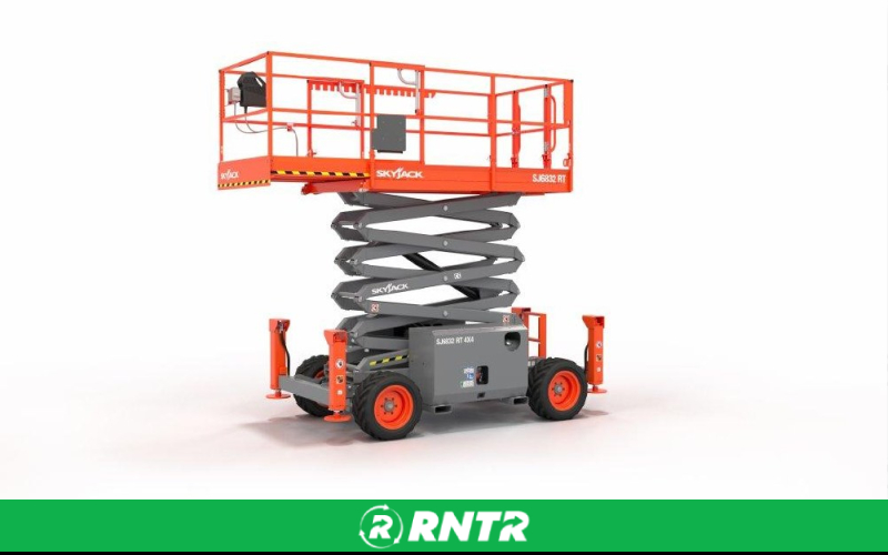 SKYJACK INC LIFT -  SCISSOR 32' PLATFORM HEIGHT- ROUGH TERRAIN DISEL W/OUTRIGGERS – For rent in ontario, new-york – Altra Rental | RNTR.com – Image 1